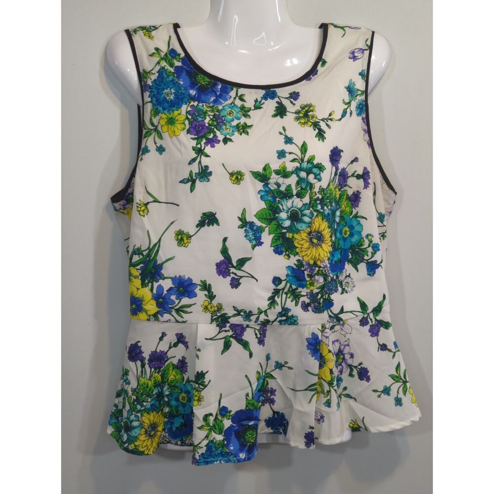 Forever 21 White Multicolor Florals Peplum Tank Womens Large Prairie Cottagecore